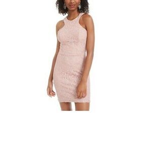 CITY STUDIO Womens Embroidered Sleeveless Halter Short Cocktail Body Con Dress